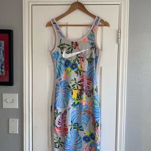 Floral Print Dress with Blue and Pink Accents